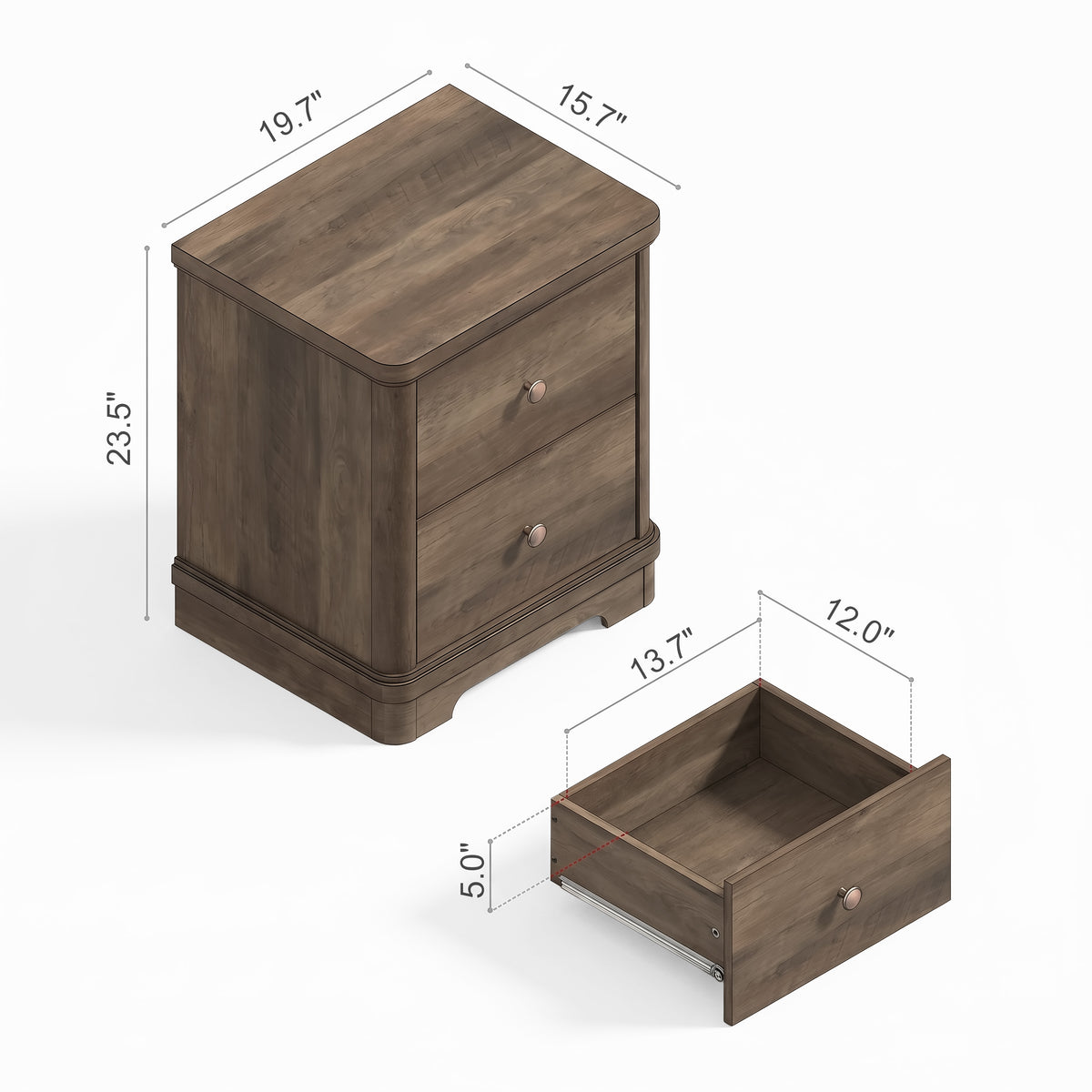 Galano 23.5" H Set of 2 Traditional 2-Drawer Bedside Tables with Sculpted Bases - Brown