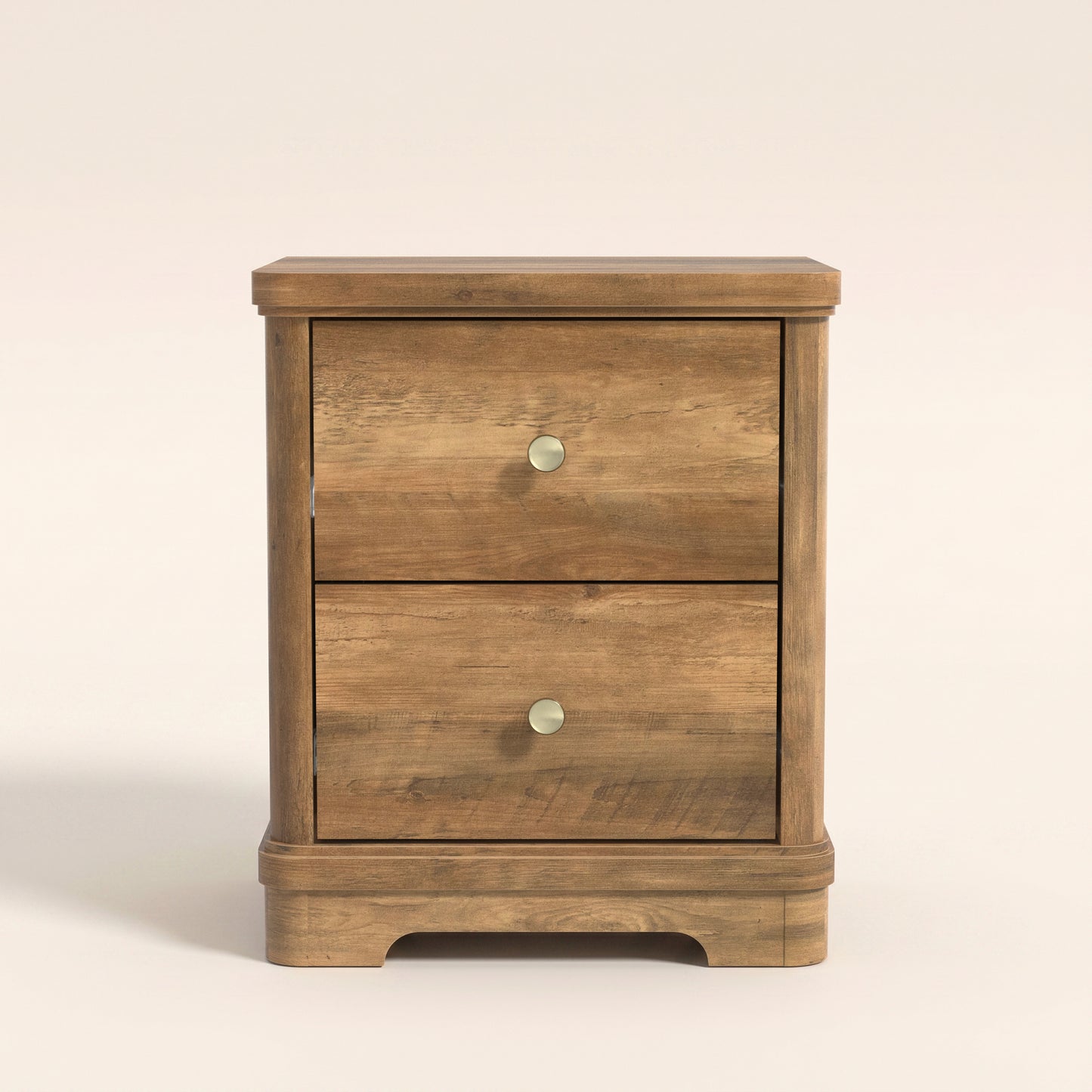 2-Drawer Nightstand Set of 2 with Sculpted Base, Knotty Oak