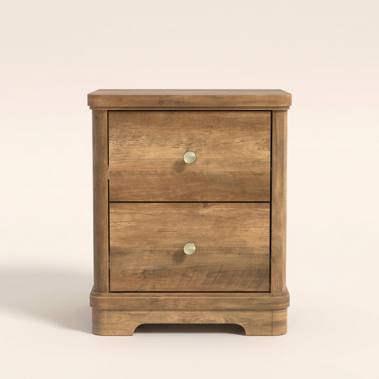 2-Drawer Nightstand Set of 2 with Sculpted Base, Knotty Oak