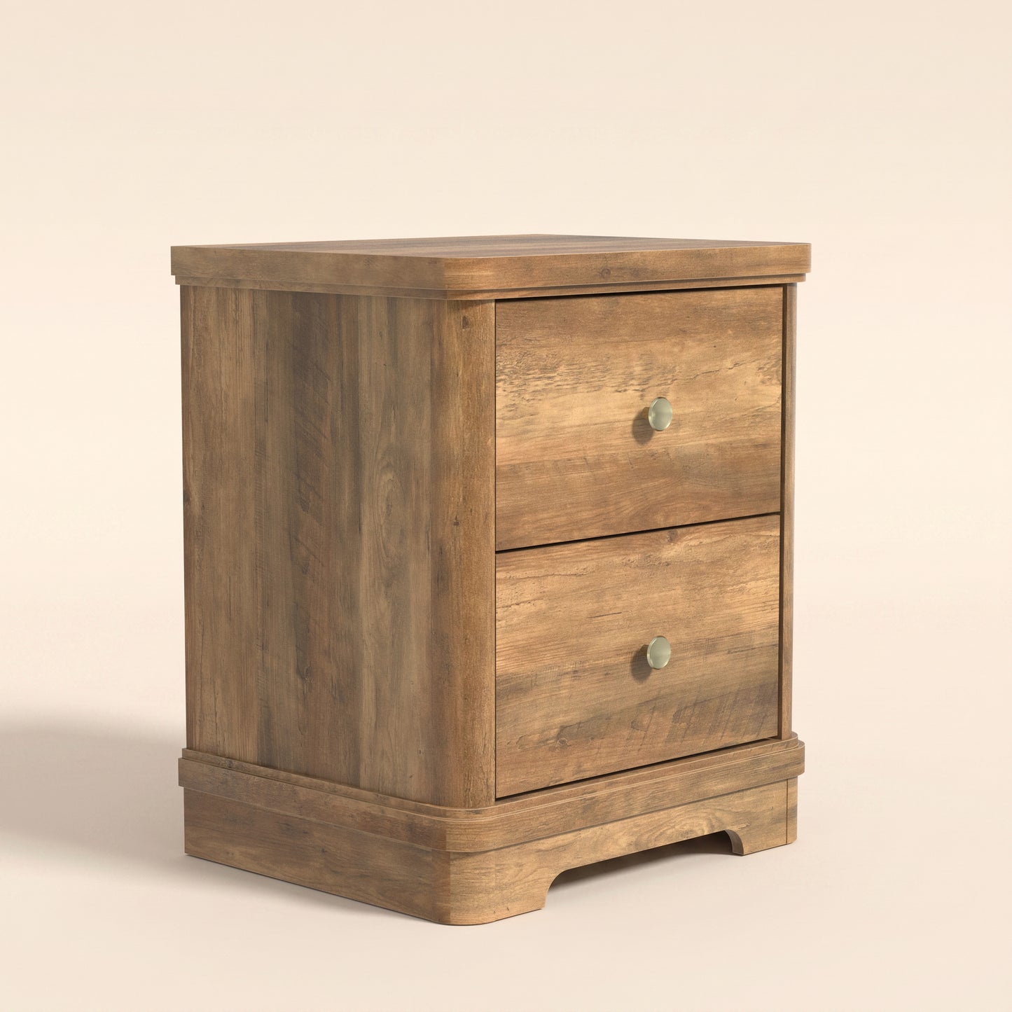 2-Drawer Nightstand Set of 2 with Sculpted Base, Knotty Oak