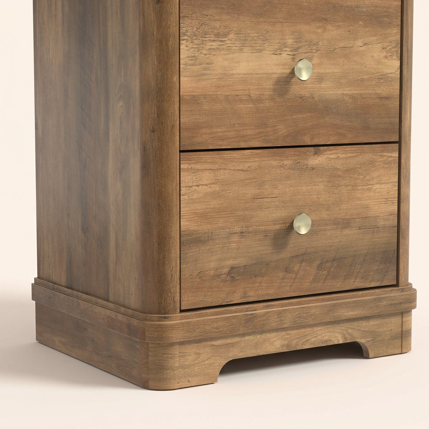 2-Drawer Nightstand Set of 2 with Sculpted Base, Knotty Oak