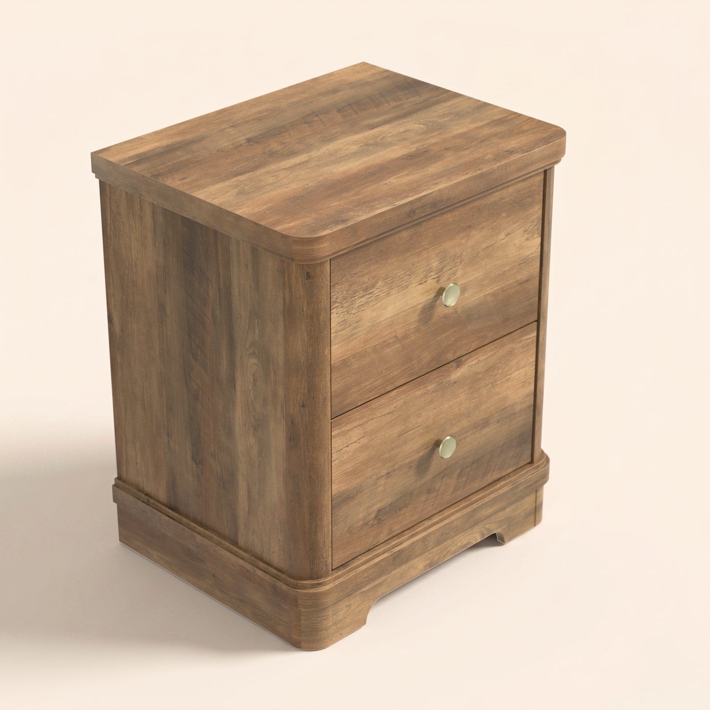 2-Drawer Nightstand Set of 2 with Sculpted Base, Knotty Oak