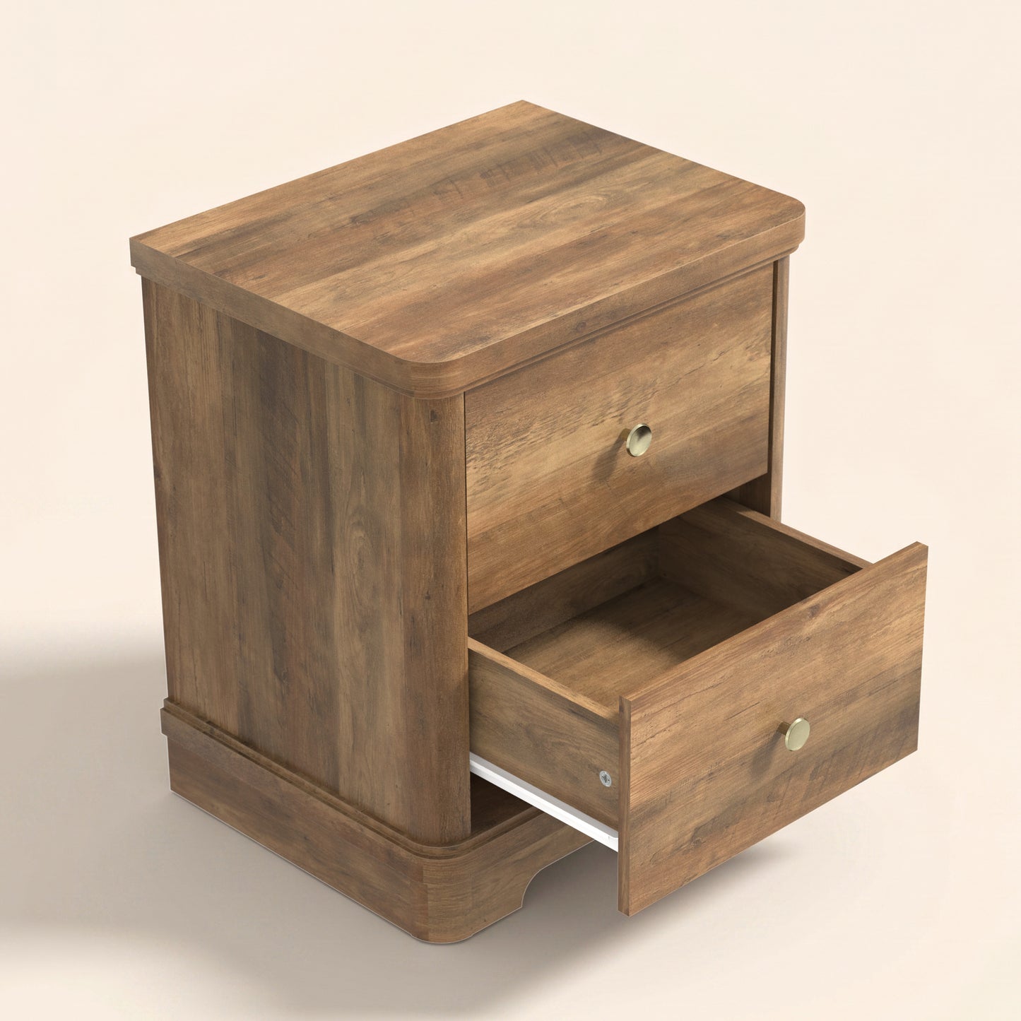 2-Drawer Nightstand Set of 2 with Sculpted Base, Knotty Oak