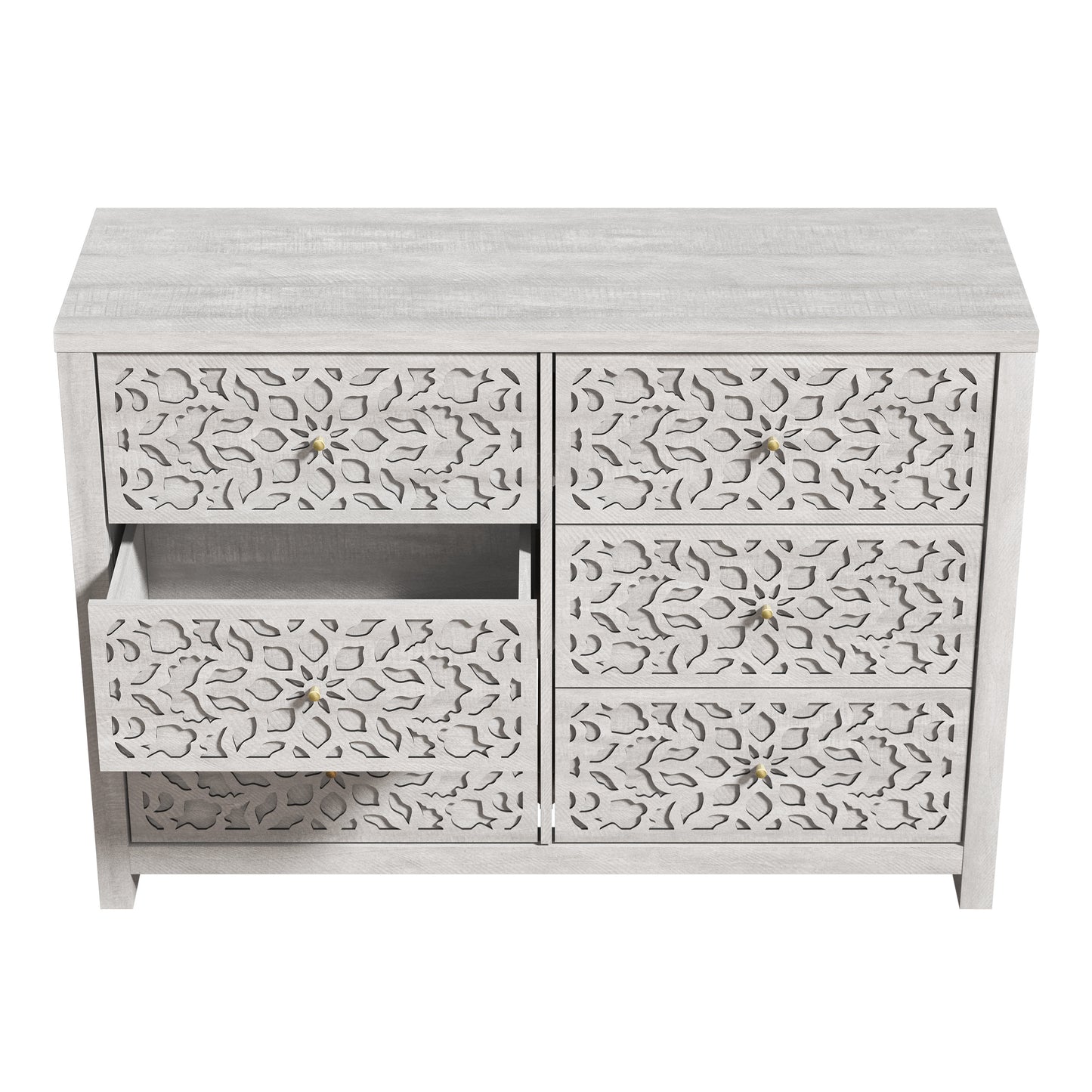 Galano 6-Drawer Dresser with Cutout Floral Fronts 45.4″ W x 15.7" D x 32.0" H