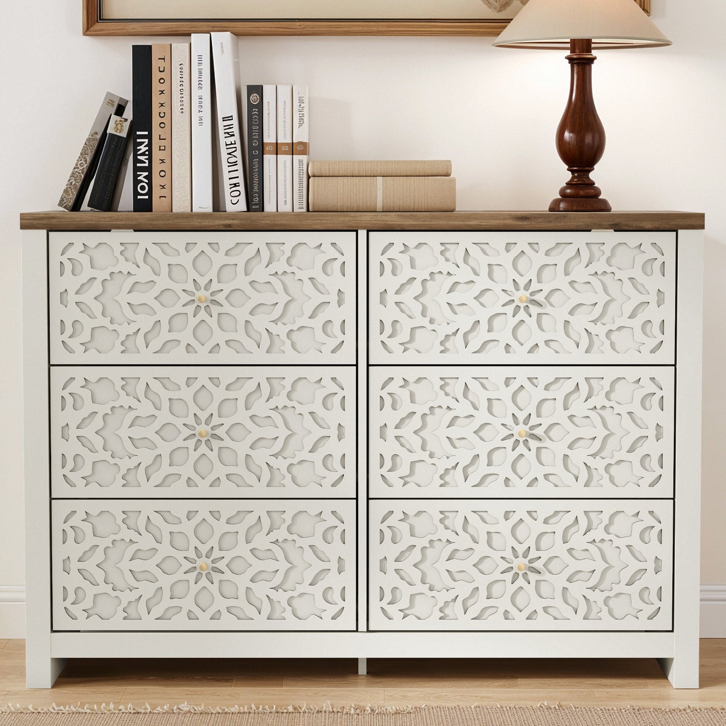 Galano 6-Drawer Dresser with Cutout Floral Fronts 45.4″ W x 15.7" D x 32.0" H