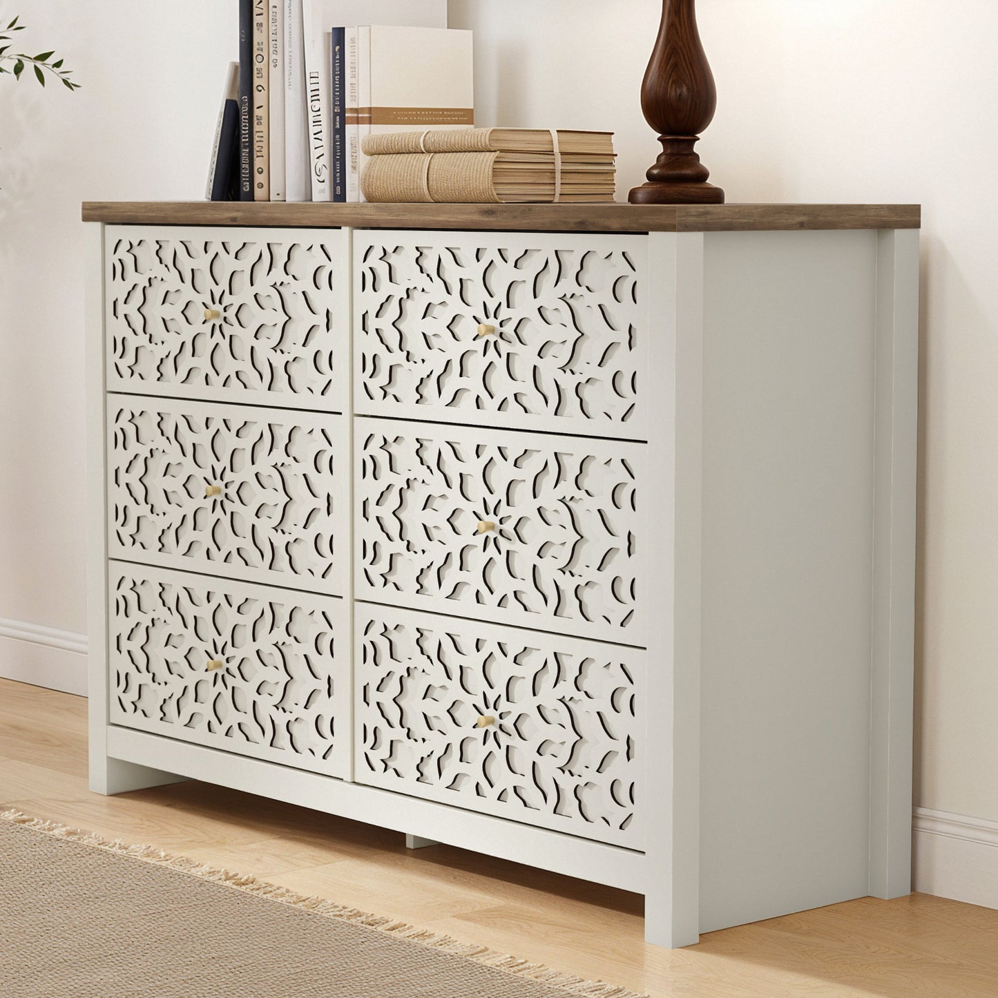 Galano 6-Drawer Dresser with Cutout Floral Fronts 45.4″ W x 15.7" D x 32.0" H
