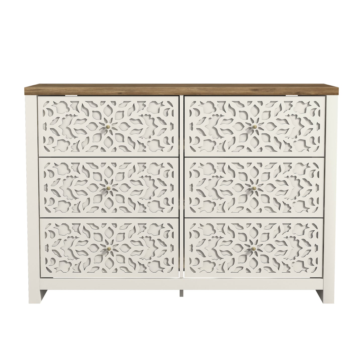 Galano 6-Drawer Dresser with Cutout Floral Fronts 45.4″ W x 15.7" D x 32.0" H