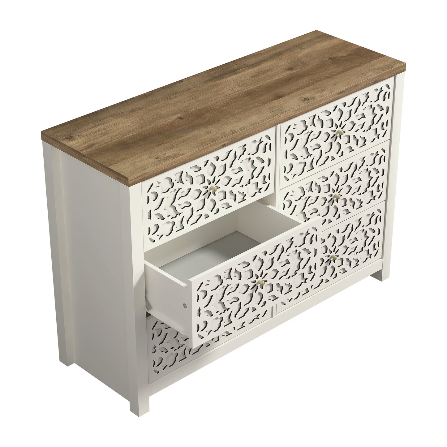 Galano 6-Drawer Dresser with Cutout Floral Fronts 45.4″ W x 15.7" D x 32.0" H