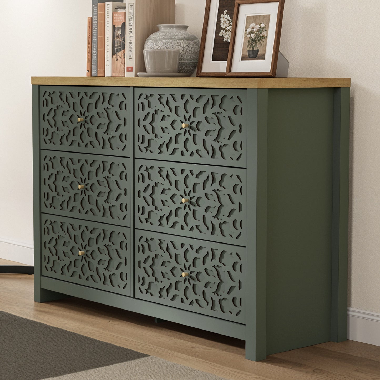 Galano 6-Drawer Dresser with Cutout Floral Fronts 45.4″ W x 15.7" D x 32.0" H