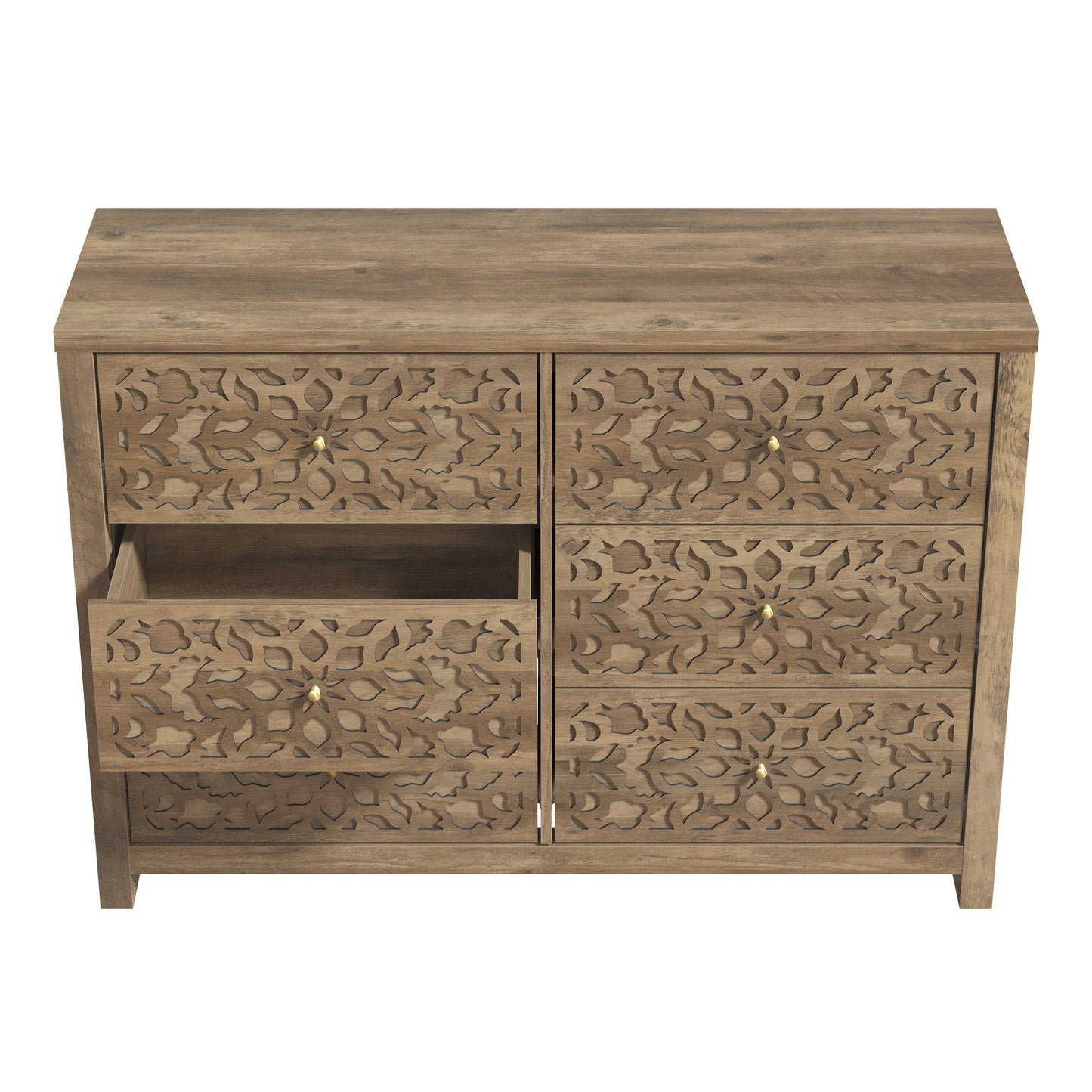 Galano 6-Drawer Dresser with Cutout Floral Fronts 45.4″ W x 15.7" D x 32.0" H