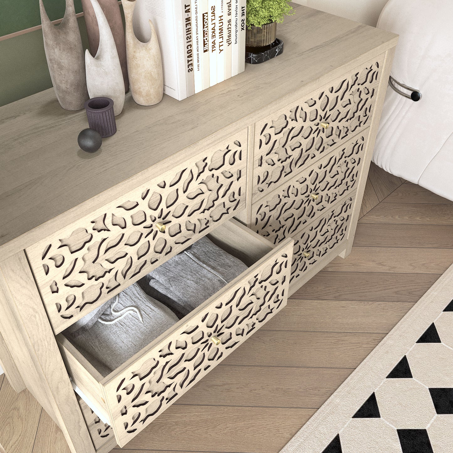 Galano 6-Drawer Dresser with Cutout Floral Fronts 45.4″ W x 15.7" D x 32.0" H