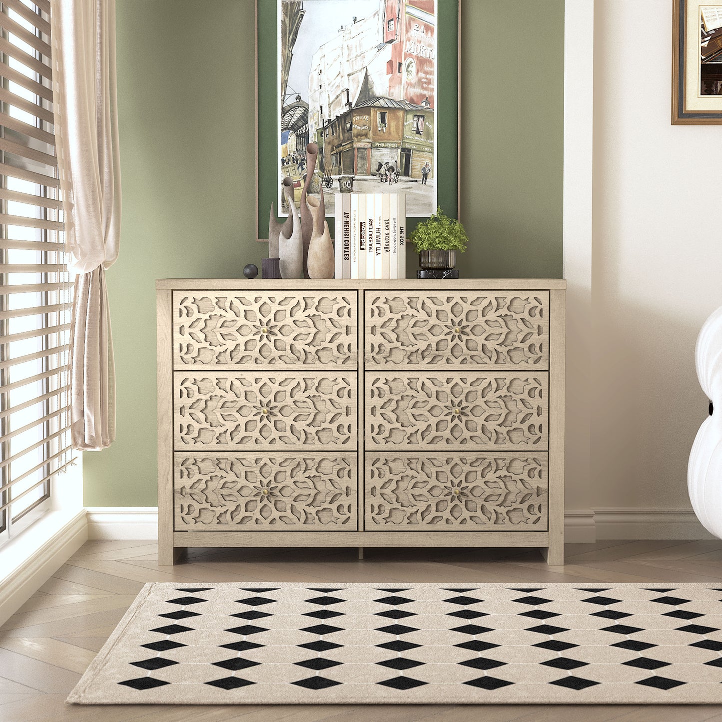 Galano 6-Drawer Dresser with Cutout Floral Fronts 45.4″ W x 15.7" D x 32.0" H