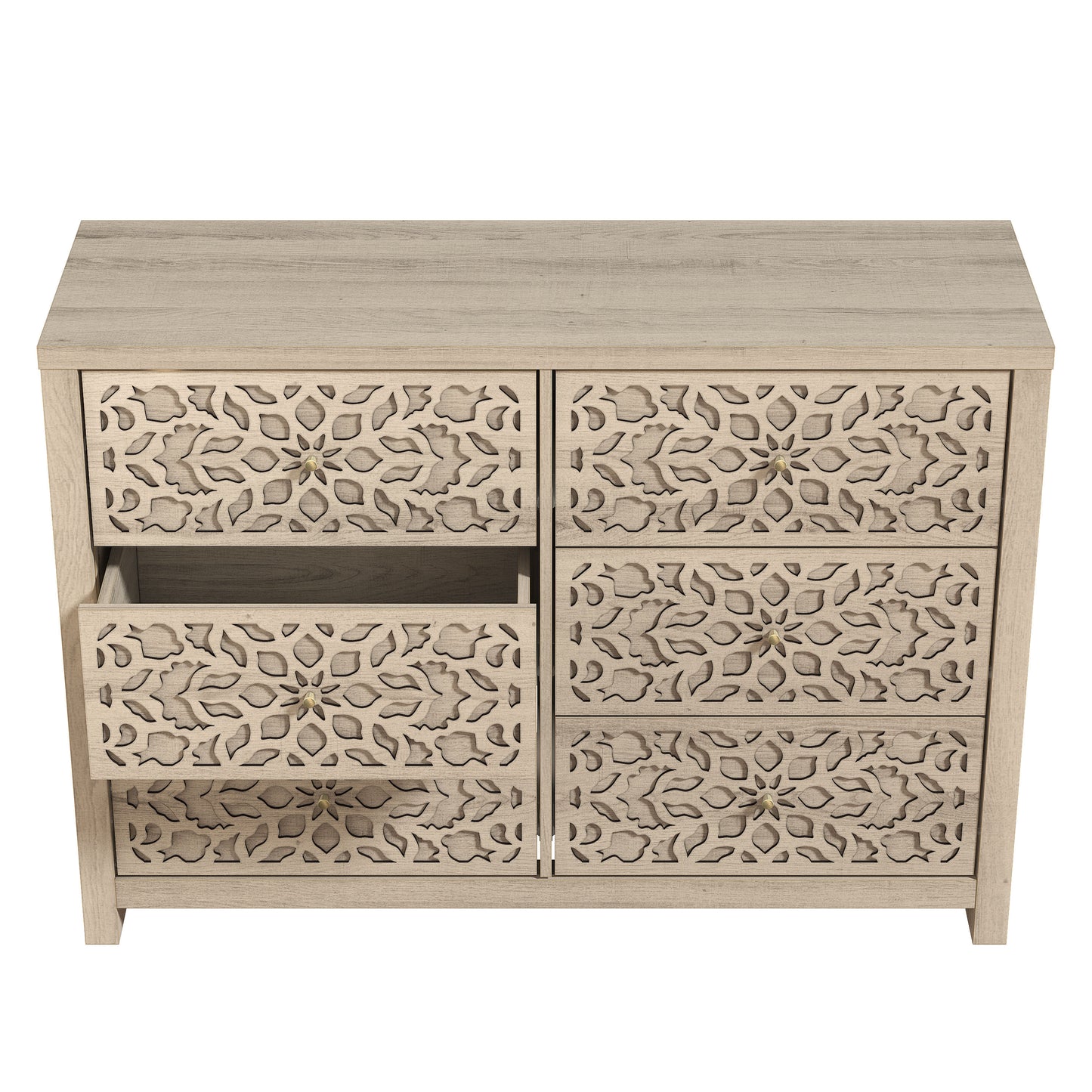 Galano 6-Drawer Dresser with Cutout Floral Fronts 45.4″ W x 15.7" D x 32.0" H