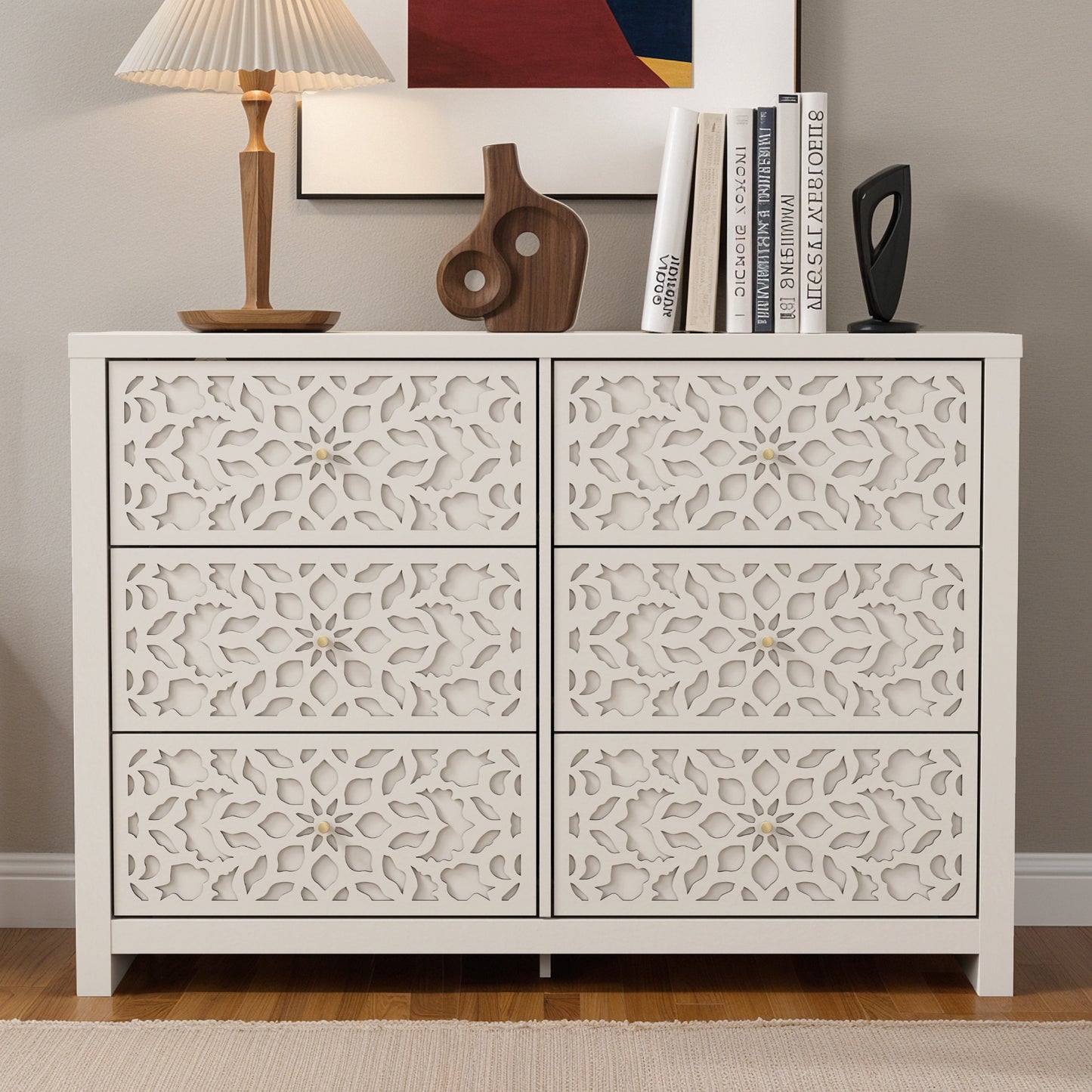Galano 6-Drawer Dresser with Cutout Floral Fronts 45.4″ W x 15.7" D x 32.0" H