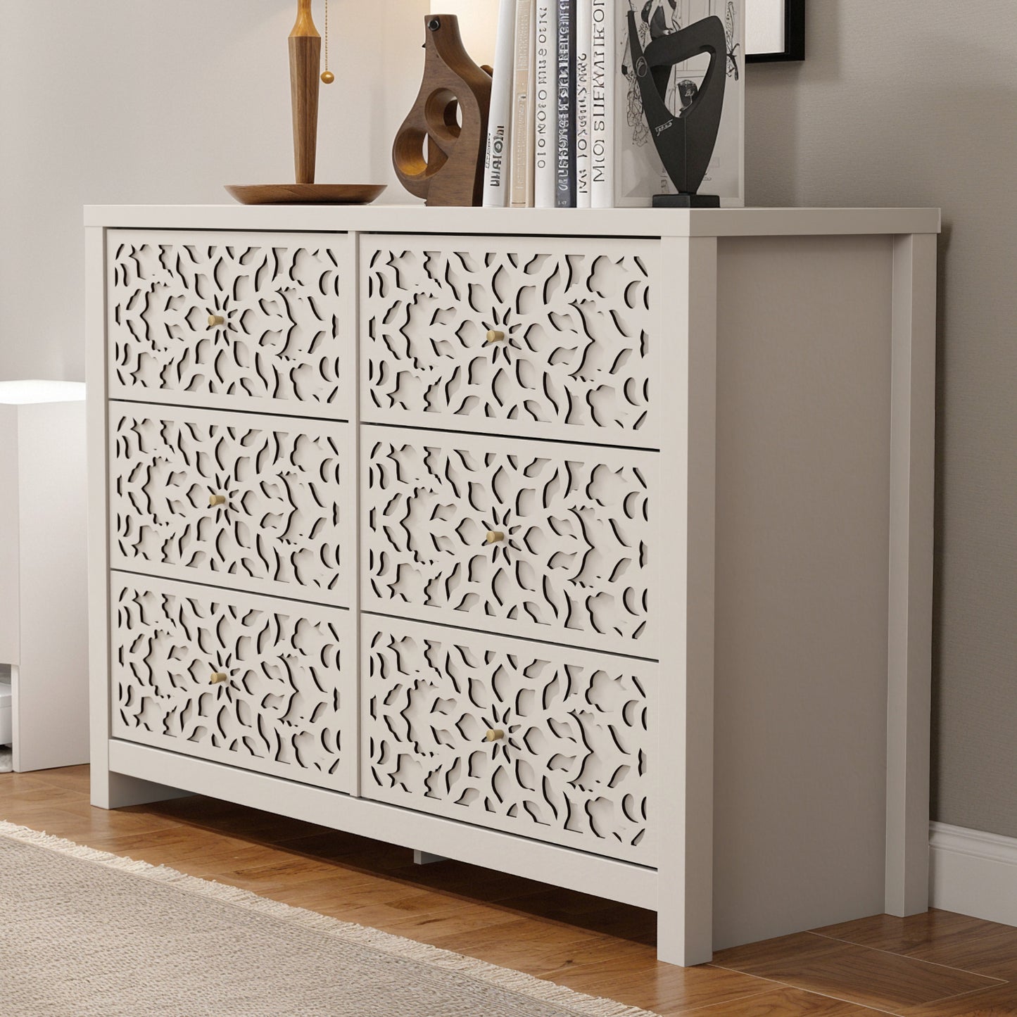Galano 6-Drawer Dresser with Cutout Floral Fronts 45.4″ W x 15.7" D x 32.0" H