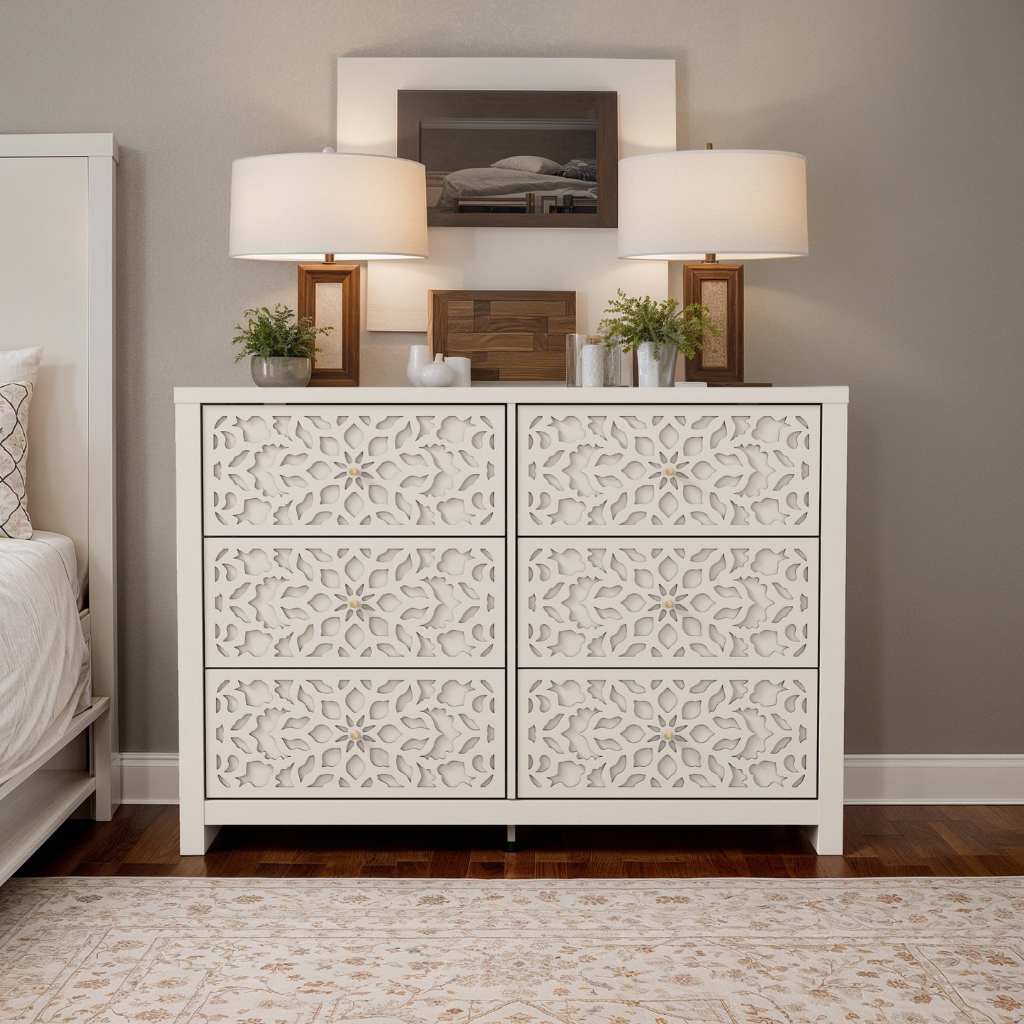 Galano 6-Drawer Dresser with Cutout Floral Fronts 45.4″ W x 15.7" D x 32.0" H
