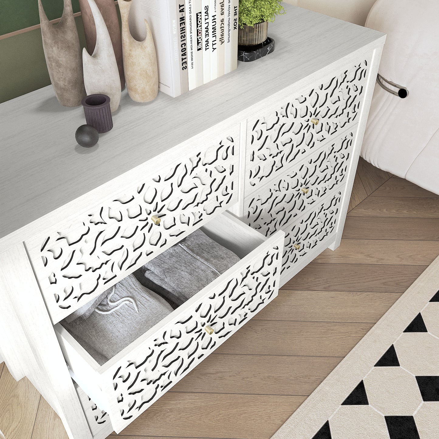 Galano 6-Drawer Dresser with Cutout Floral Fronts 45.4″ W x 15.7" D x 32.0" H