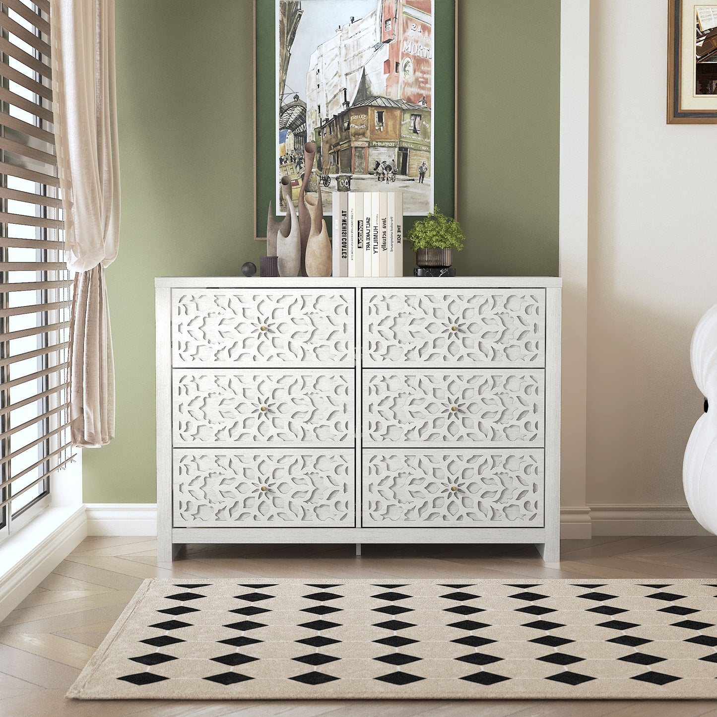 Galano 6-Drawer Dresser with Cutout Floral Fronts 45.4″ W x 15.7" D x 32.0" H