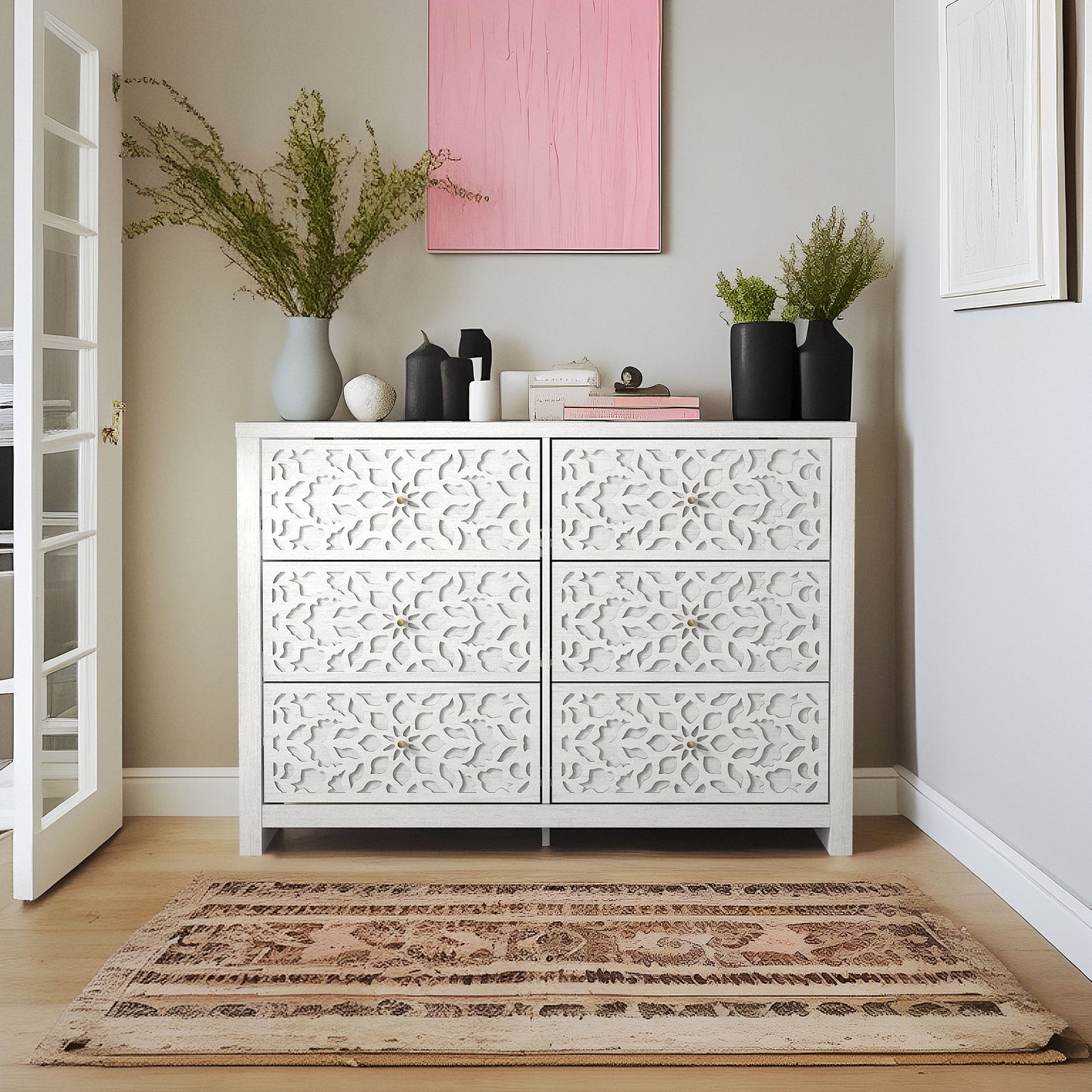 Galano 6-Drawer Dresser with Cutout Floral Fronts 45.4″ W x 15.7" D x 32.0" H