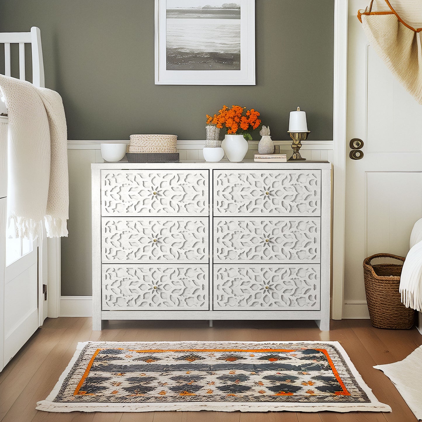 Galano 6-Drawer Dresser with Cutout Floral Fronts 45.4″ W x 15.7" D x 32.0" H