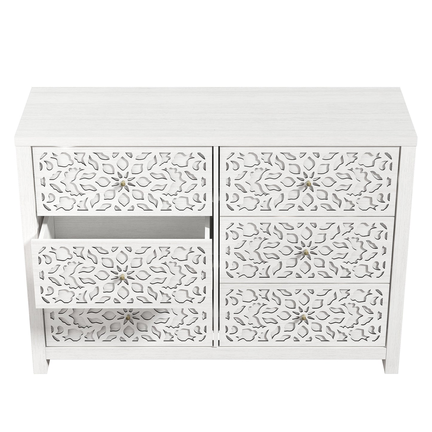 Galano 6-Drawer Dresser with Cutout Floral Fronts 45.4″ W x 15.7" D x 32.0" H