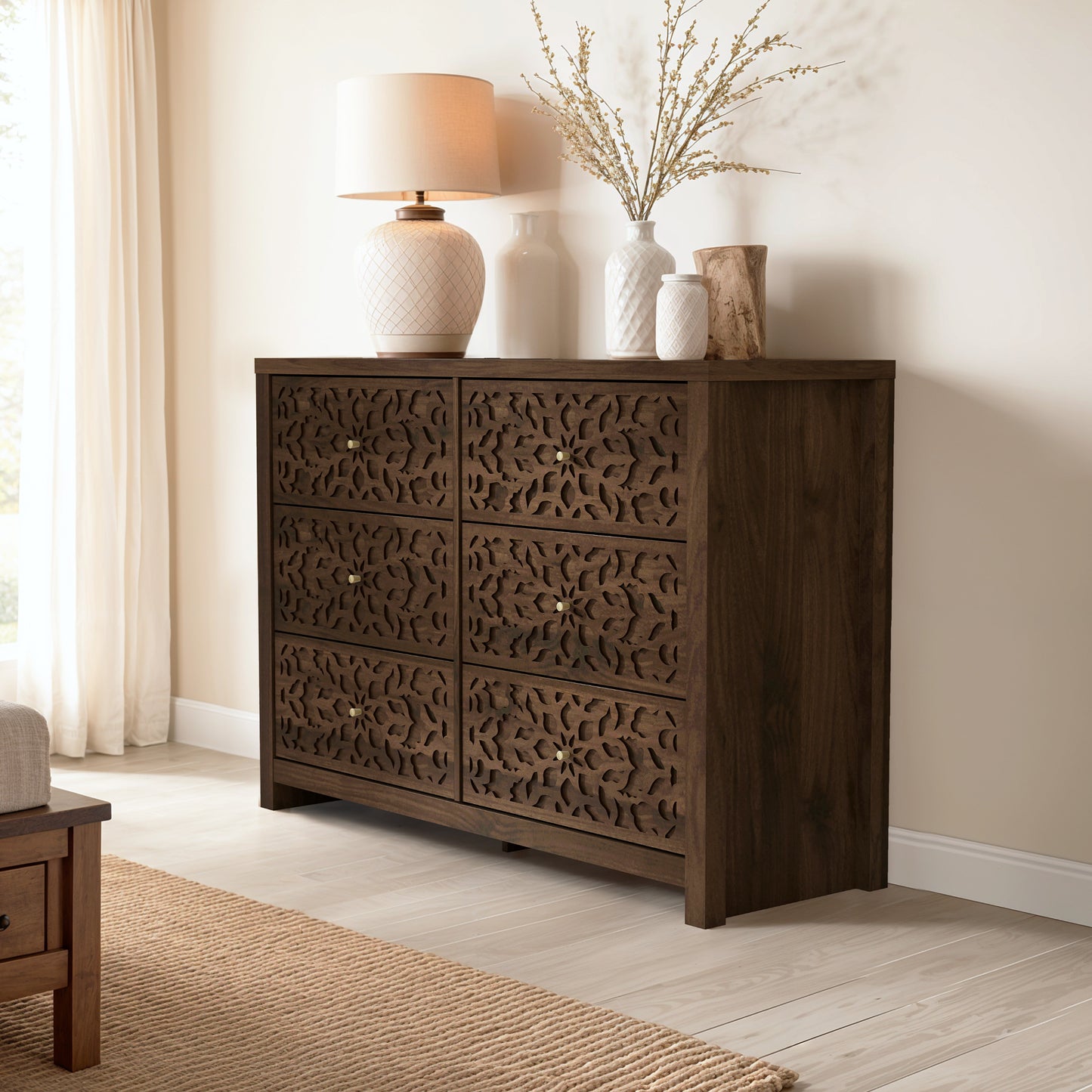 Galano 6-Drawer Dresser with Cutout Floral Fronts 45.4″ W x 15.7" D x 32.0" H