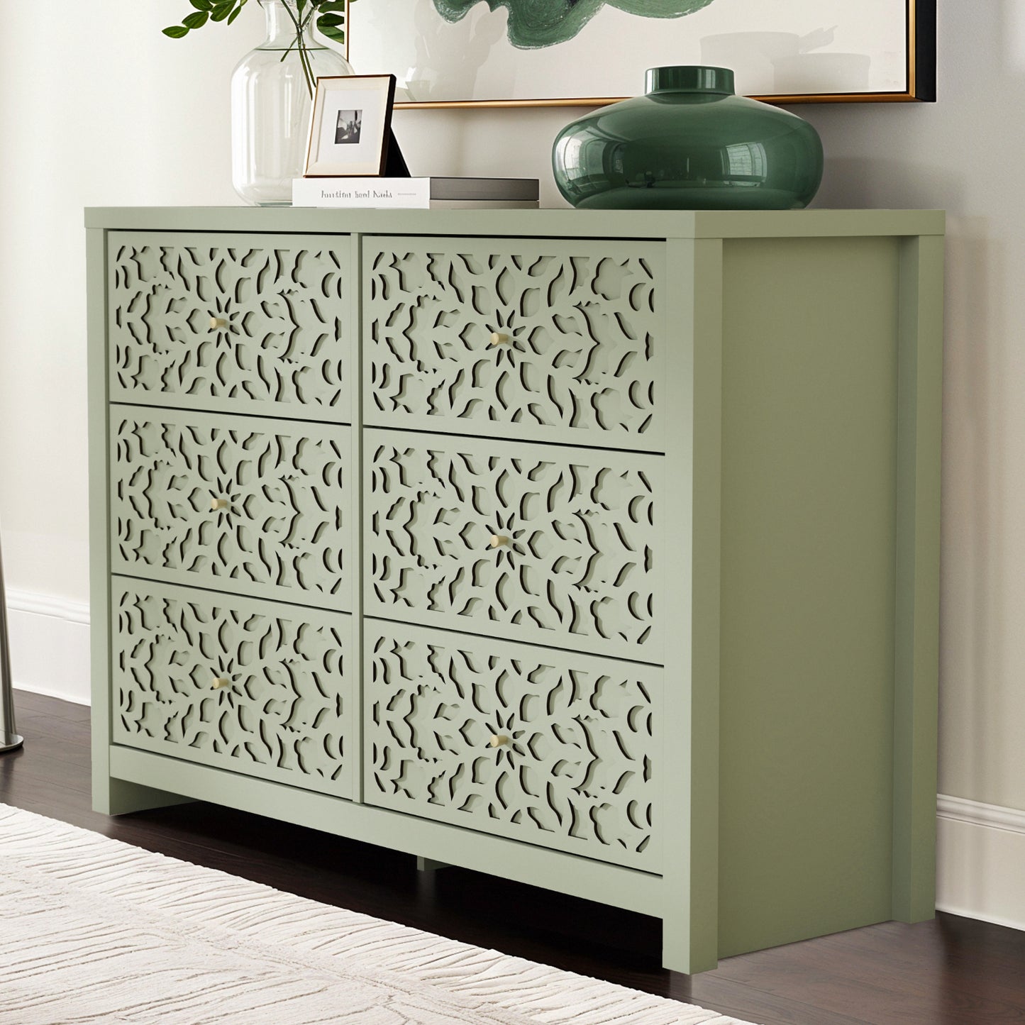 Galano 6-Drawer Dresser with Cutout Floral Fronts 45.4″ W x 15.7" D x 32.0" H