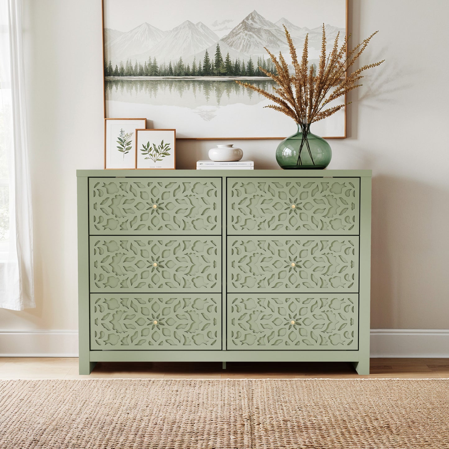 Galano 6-Drawer Dresser with Cutout Floral Fronts 45.4″ W x 15.7" D x 32.0" H