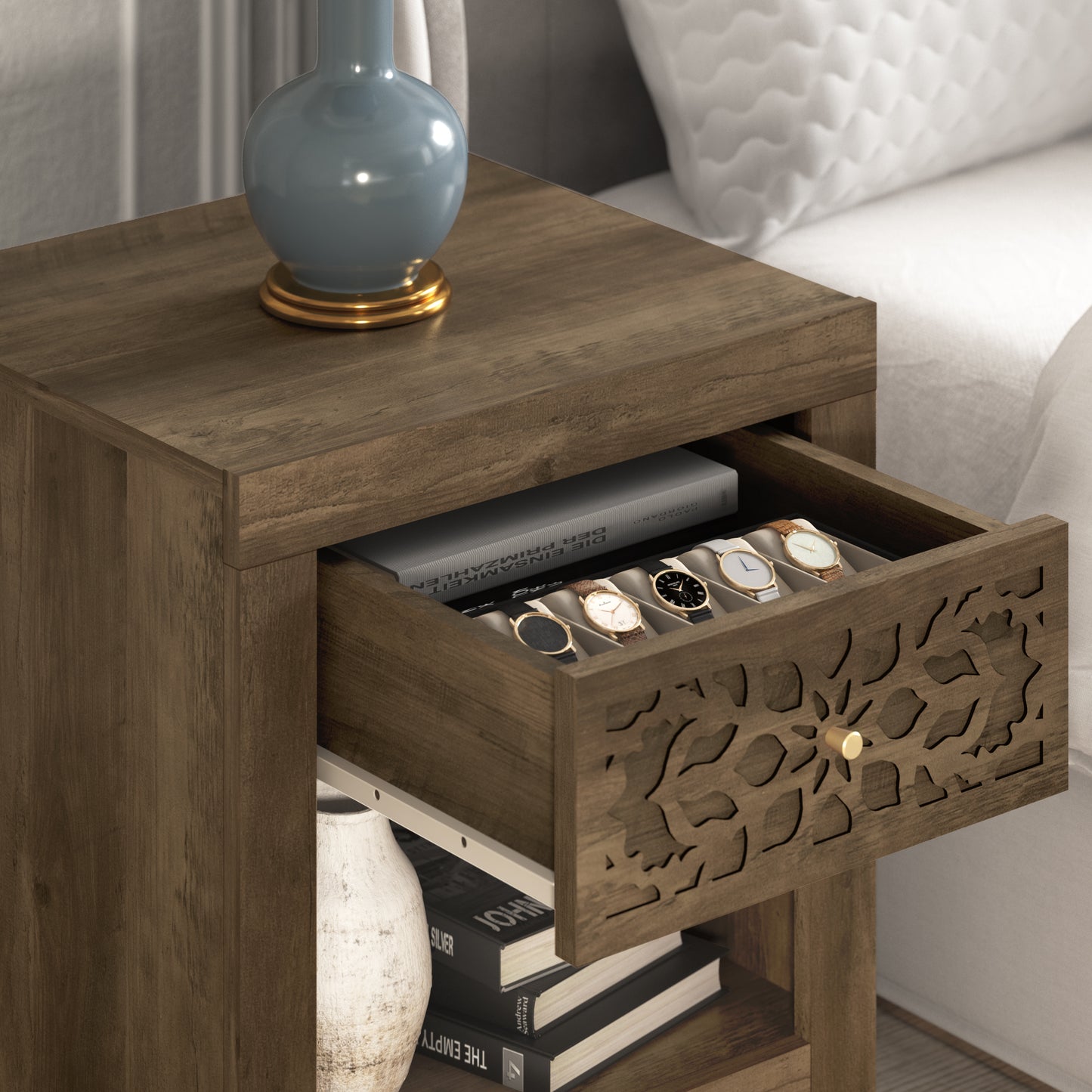 Galano 1-Drawer Nightstand with Lower Shelf 17.8" W x 16.0" D x 20.1" H