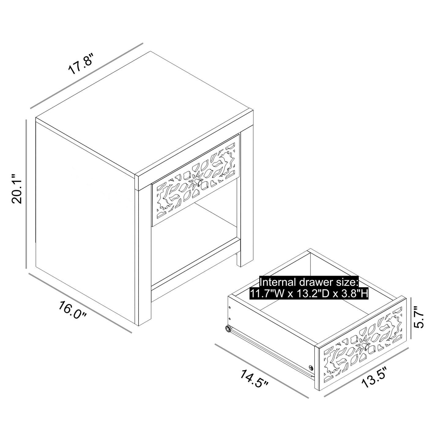Galano 1-Drawer Nightstand with Lower Shelf 17.8" W x 16.0" D x 20.1" H