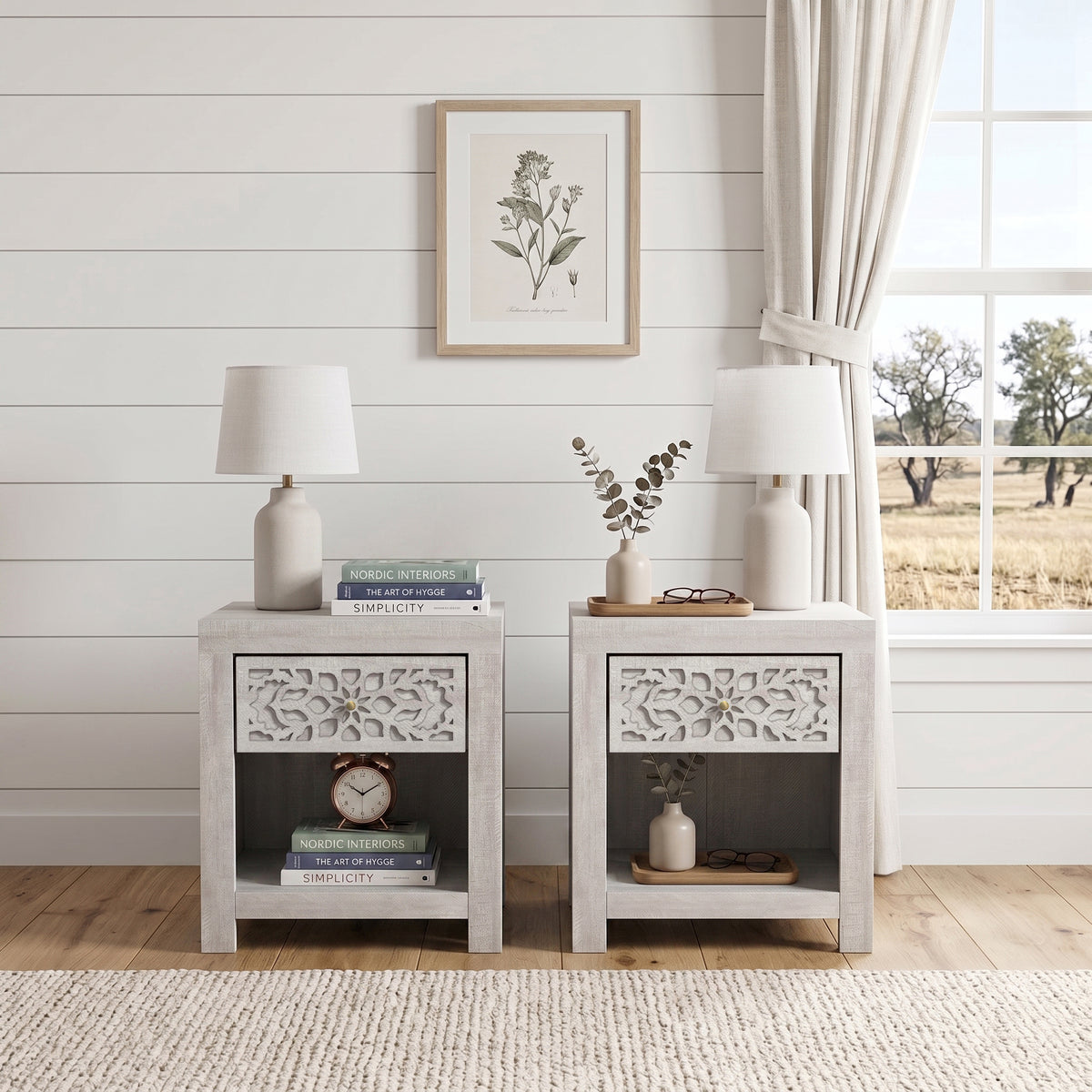 Galano 20.3" H Boho 1 Drawer Nightstand Bedside Table with Cutout Front and Open Storage Shelf