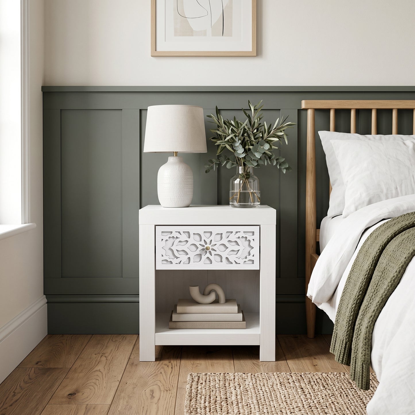 Galano 20.3" H Boho 1 Drawer Nightstand Bedside Table with Cutout Front and Open Storage Shelf
