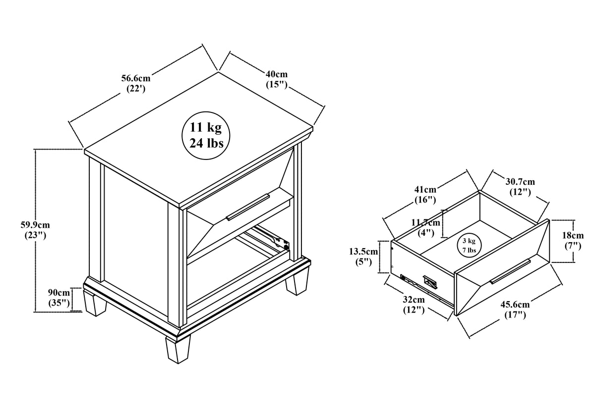 Galano Set of 2 Transitional 2-Drawer Nightstand Bedside Tables with Solid Wood Legs, 23" H
