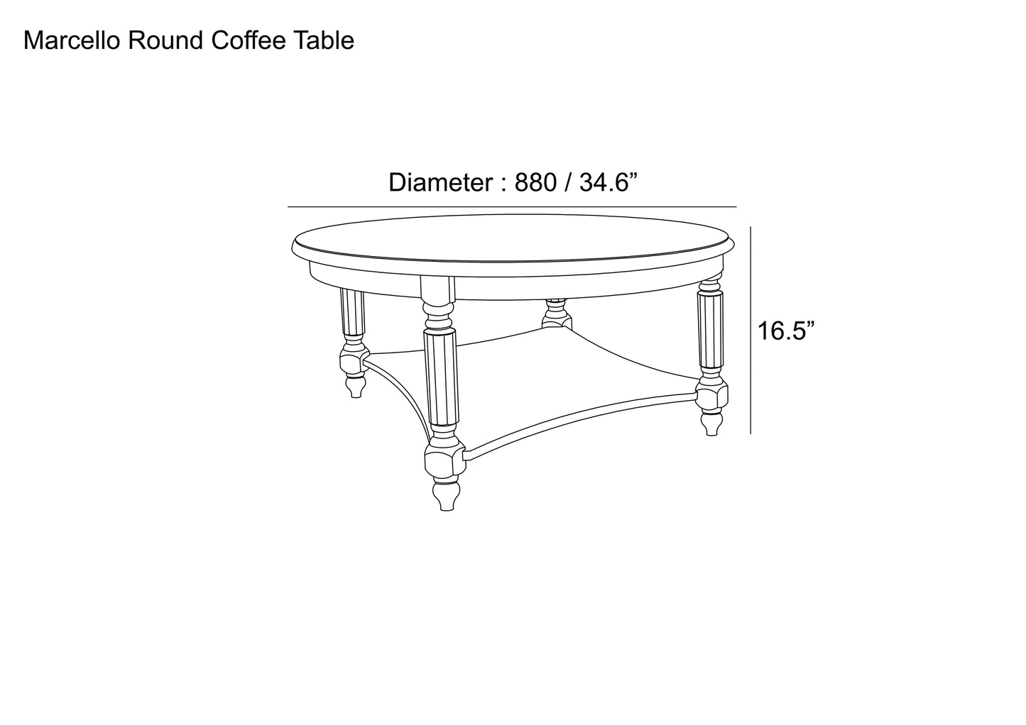 Galano Round Coffee Table with Solid Wood Legs 34.6" W x 34.6" D x 16.5" H