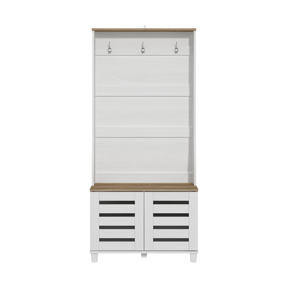 GALANO Hall Tree with Bench, 2-Door Shoe Storage and 3 Hooks, 31.3"