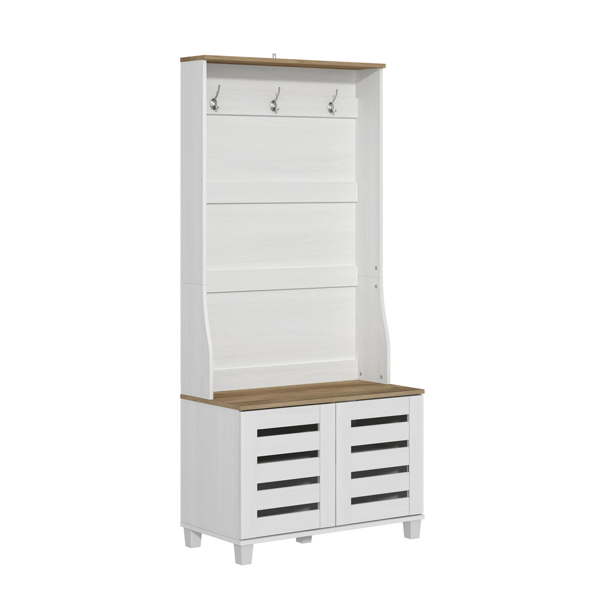 GALANO Hall Tree with Bench, 2-Door Shoe Storage and 3 Hooks, 31.3"