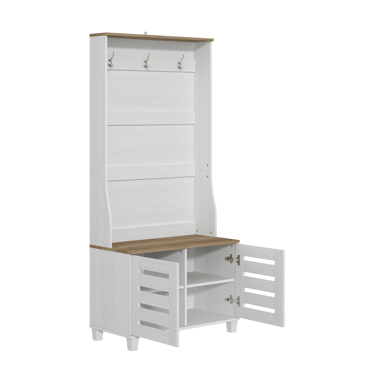 GALANO Hall Tree with Bench, 2-Door Shoe Storage and 3 Hooks, 31.3"