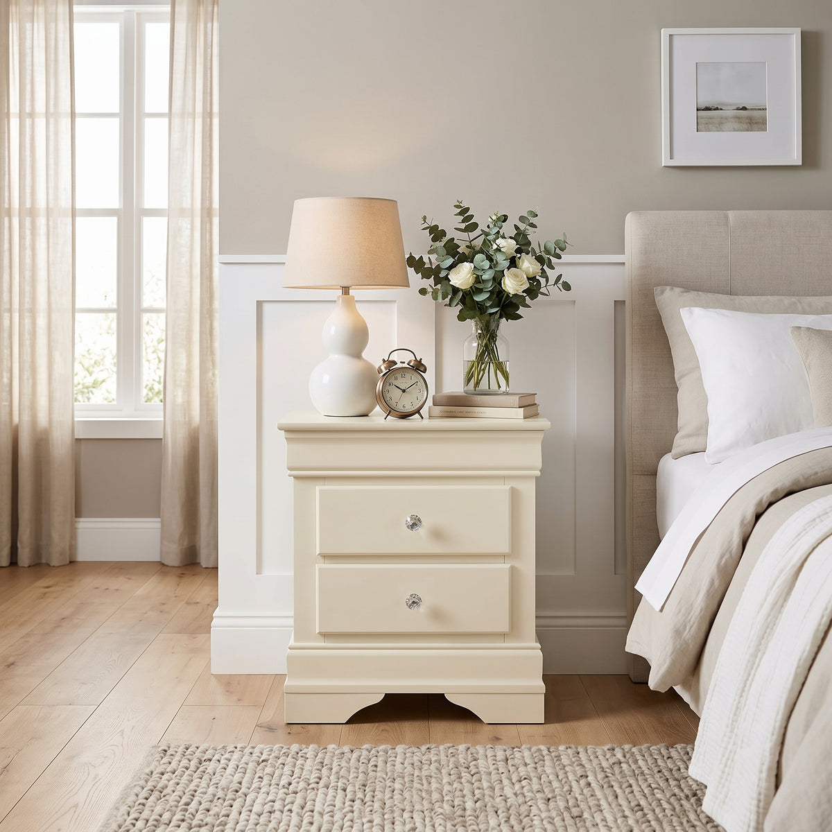 Galano Set of 2 Fully Assembled 2-Drawer Nightstand Bedside Tables with Crystal-Style Knobs