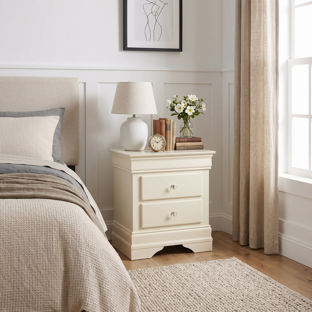 Galano Set of 2 Fully Assembled 2-Drawer Nightstand Bedside Tables with Crystal-Style Knobs