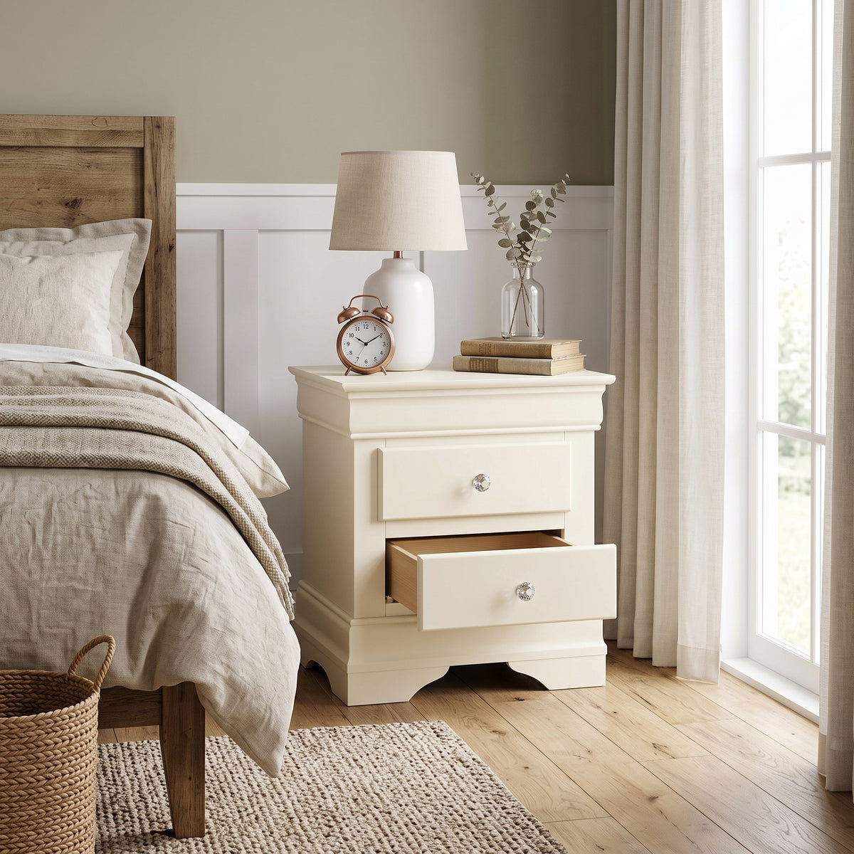 Galano Set of 2 Fully Assembled 2-Drawer Nightstand Bedside Tables with Crystal-Style Knobs