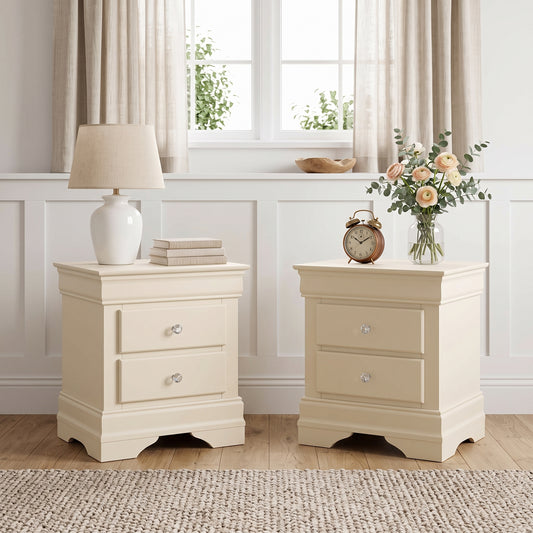 Galano Set of 2 Fully Assembled 2-Drawer Nightstand Bedside Tables with Crystal-Style Knobs