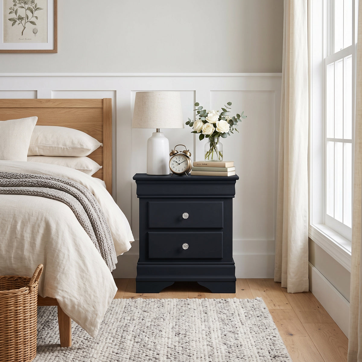 Galano Set of 2 Fully Assembled 2-Drawer Nightstand Bedside Tables with Crystal-Style Knobs