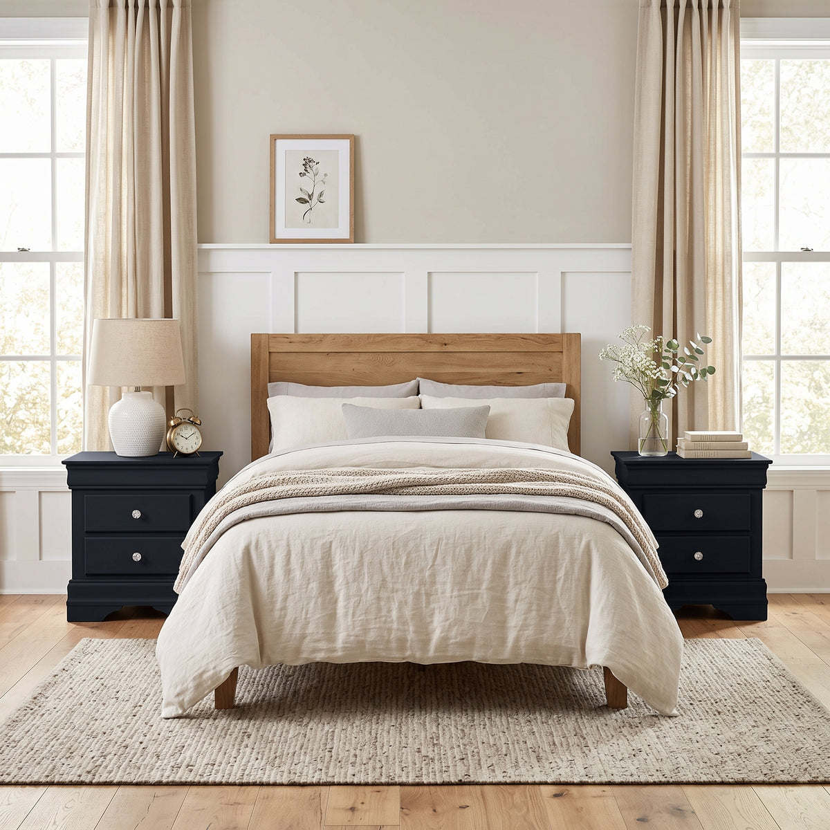 Galano Set of 2 Fully Assembled 2-Drawer Nightstand Bedside Tables with Crystal-Style Knobs