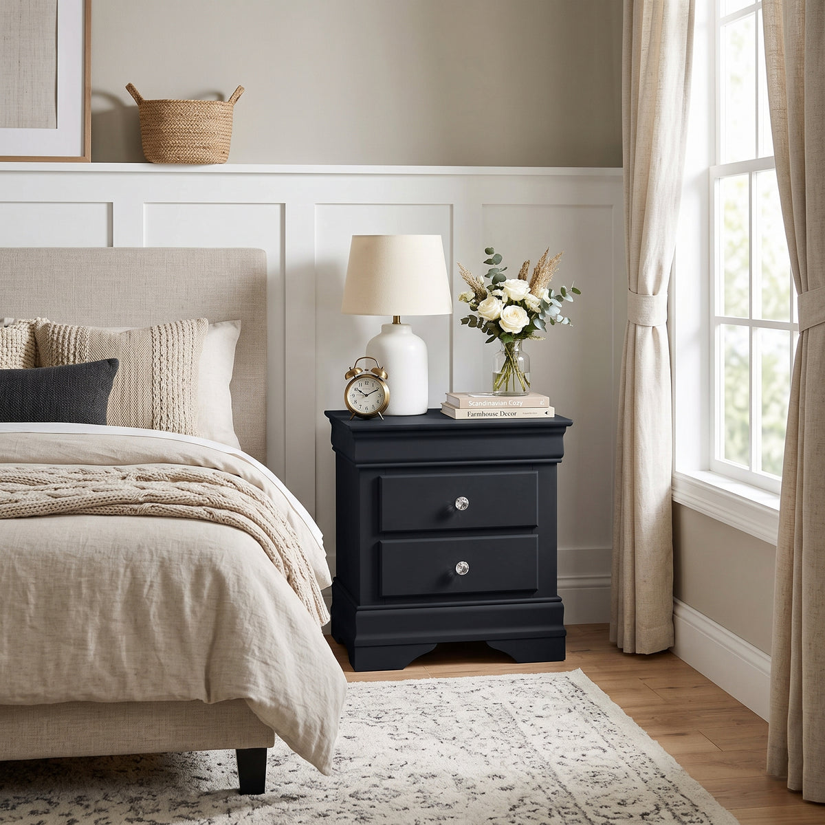 Galano Set of 2 Fully Assembled 2-Drawer Nightstand Bedside Tables with Crystal-Style Knobs