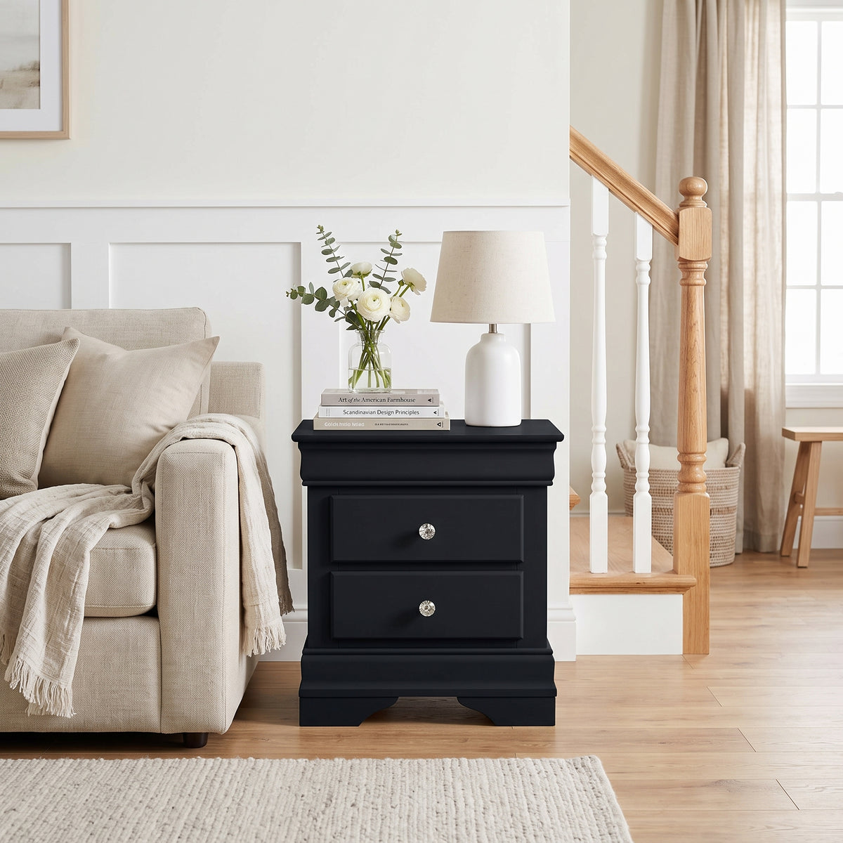 Galano Set of 2 Fully Assembled 2-Drawer Nightstand Bedside Tables with Crystal-Style Knobs