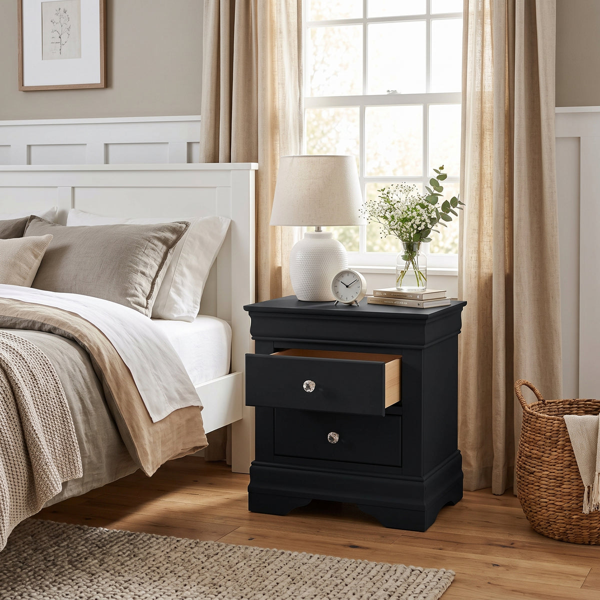 Galano Set of 2 Fully Assembled 2-Drawer Nightstand Bedside Tables with Crystal-Style Knobs