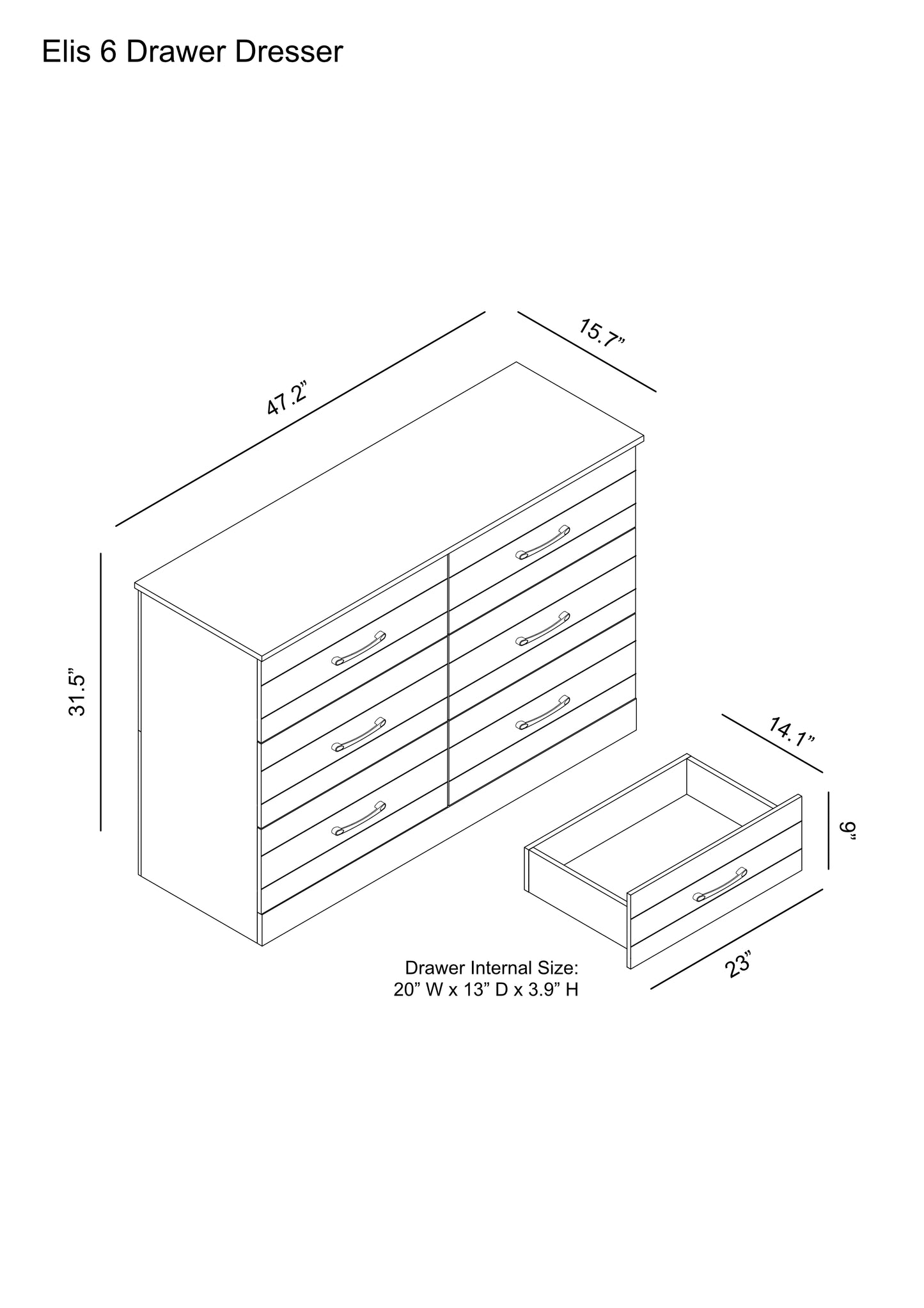 Galano Galano Uf Elis 6 Drawer Dresser (Interlock) - White