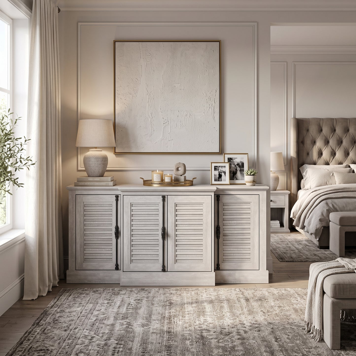 Galano 60" Farmhouse Sideboard Buffet Cabinet with Storage, 4 Louvered Doors & Adjustable Shelves - Gray