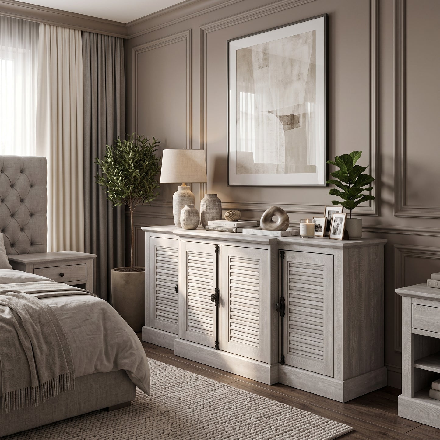 Galano 60" Farmhouse Sideboard Buffet Cabinet with Storage, 4 Louvered Doors & Adjustable Shelves - Gray