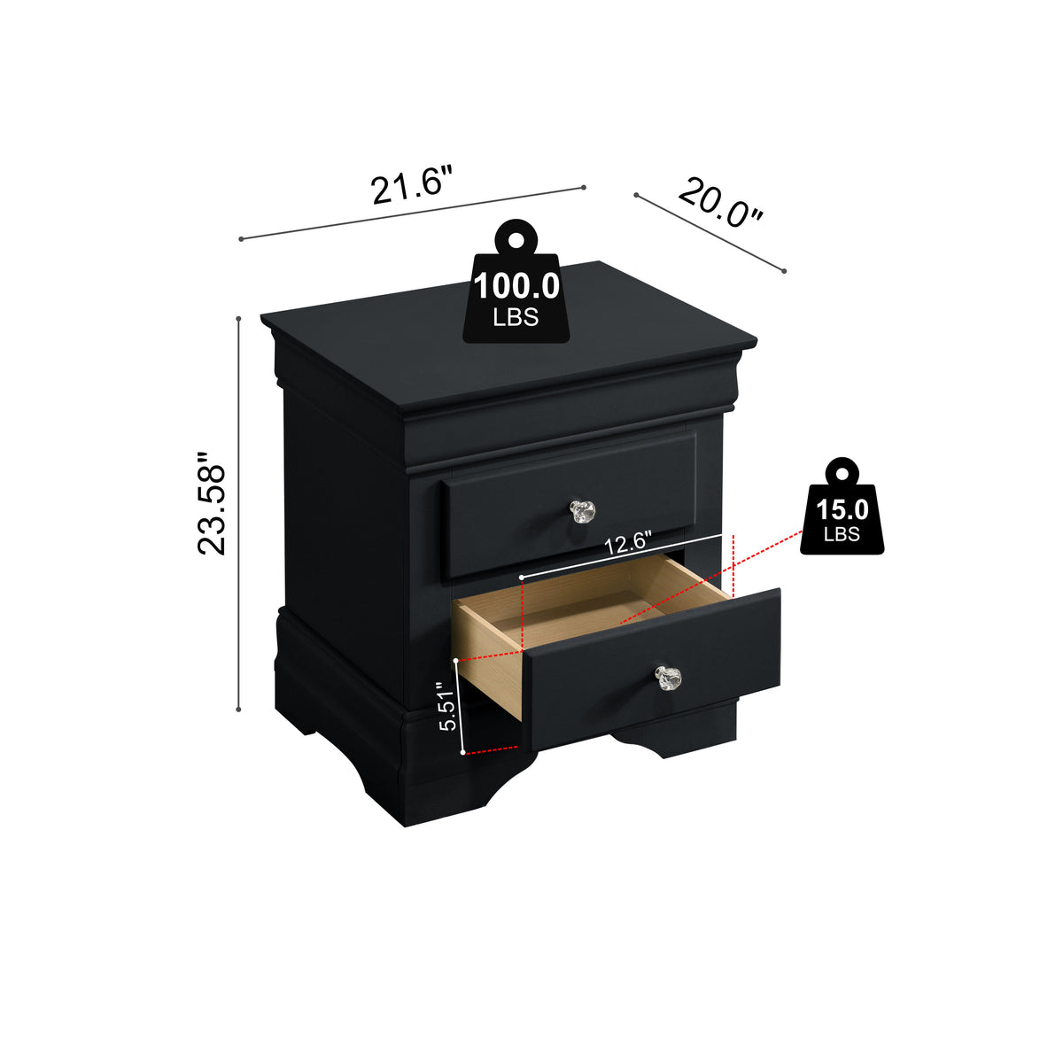 GALANO 2-Drawer Nightstand Set of 2, Fully Assembled